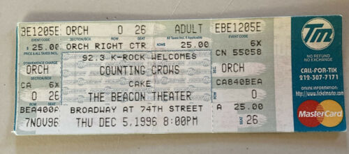 Counting Crows Cake Rare Concert Ticket Stub Beacon New York, Ny 12/05/1996