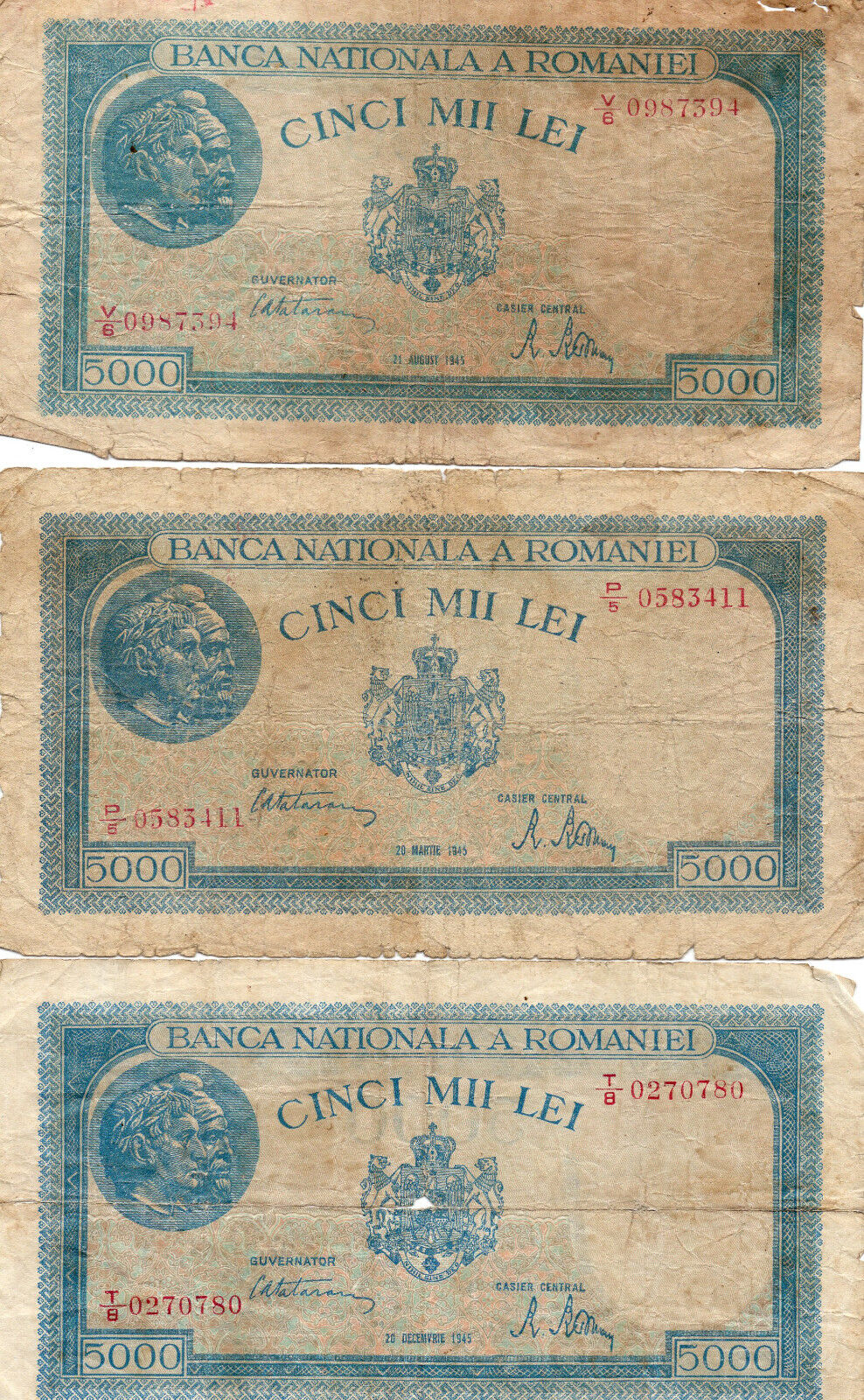 Romania 500 Lei 1945 -3 Banknotes-different Dates