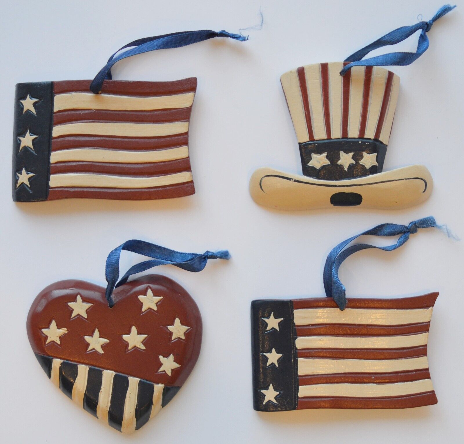 Americana Décor Wooden Hanging Flag Heart Hat Patriotic Usa Lot Of 4