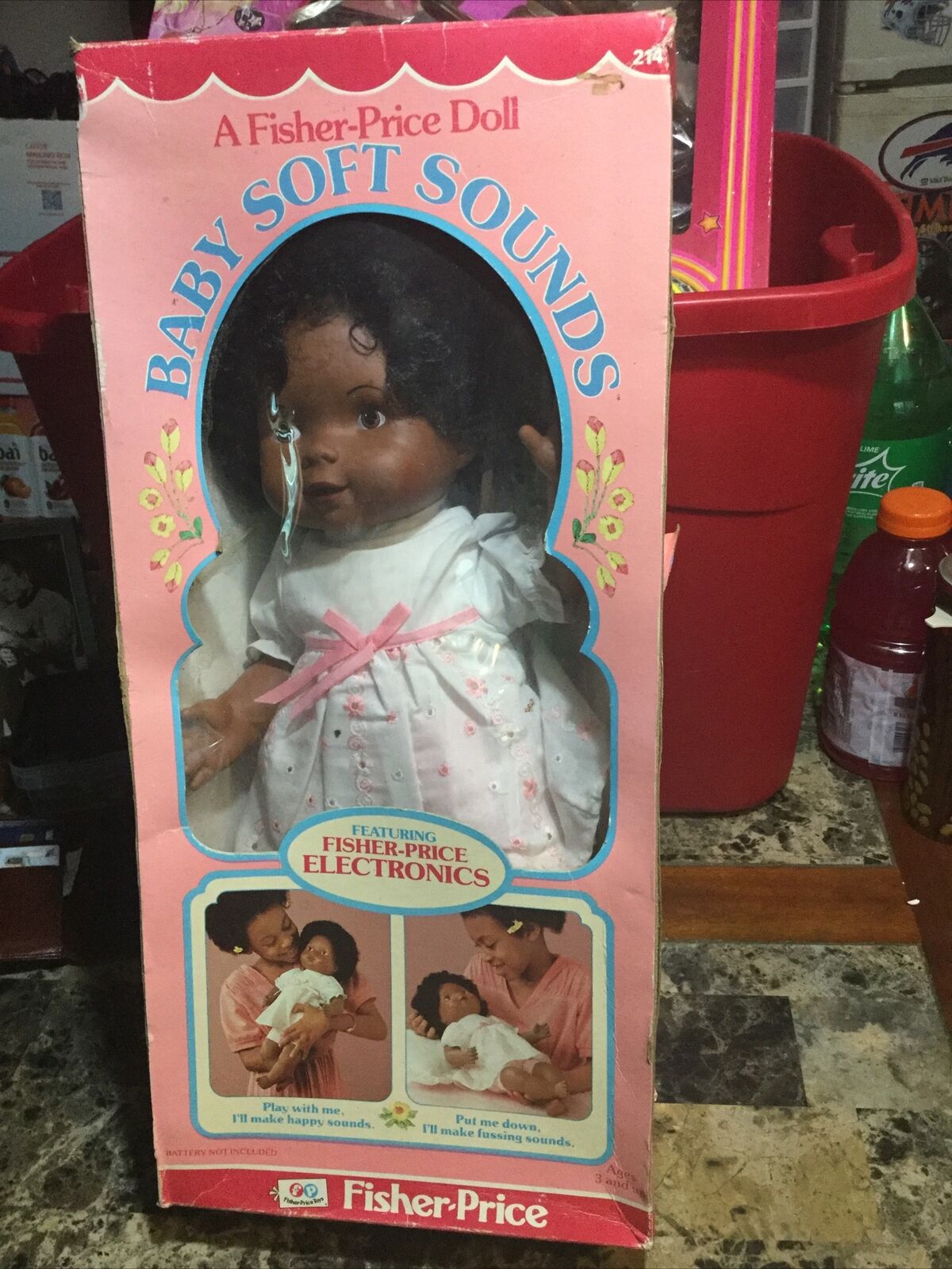 Vintage 1979 Fisher Price Baby Soft Doll Black Baby Doll Makes Sounds - Work