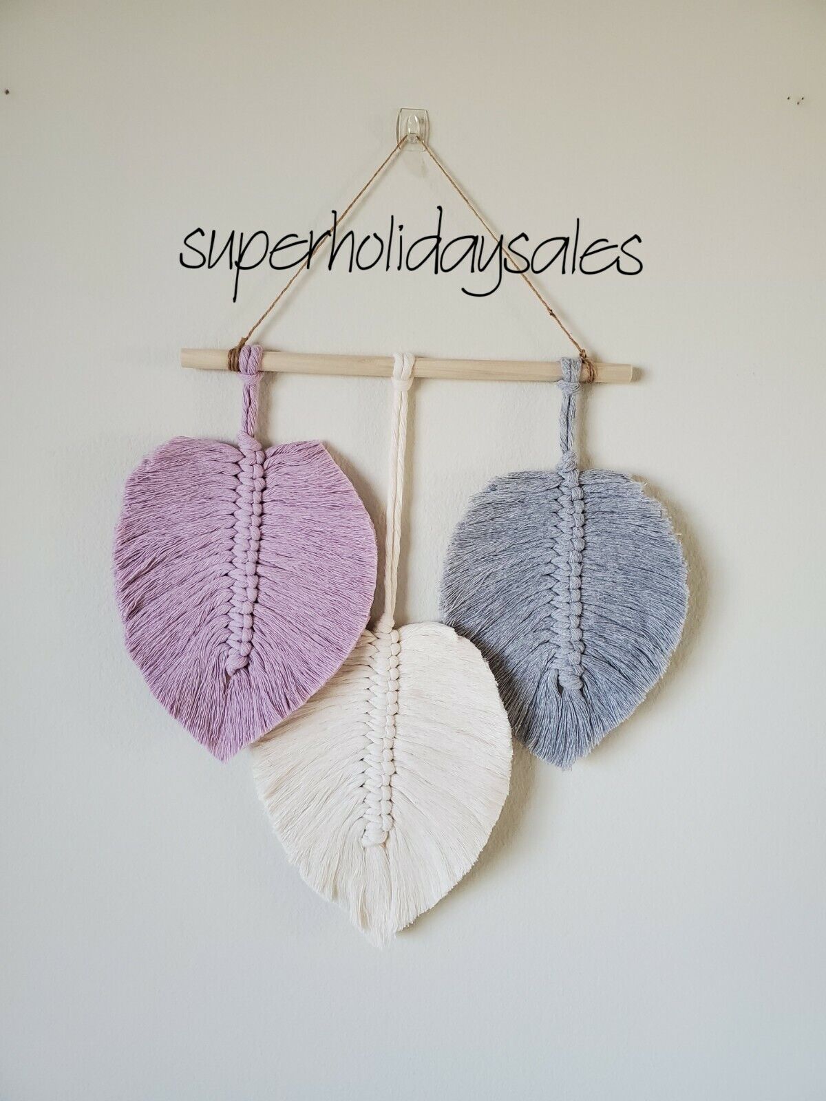 New Macrame Feathers/leaves 3 Colors Neutral Lavender Cream Gray Handmade 🍂🍃🪶