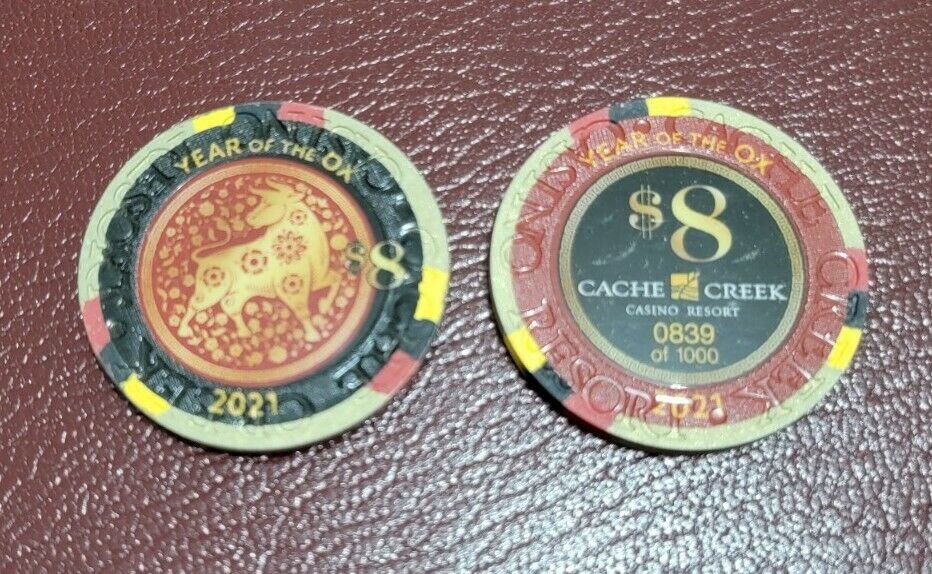 2021 Cache Creek Year Of The Ox $8 Casino Chip Unc Chip Number Is Different