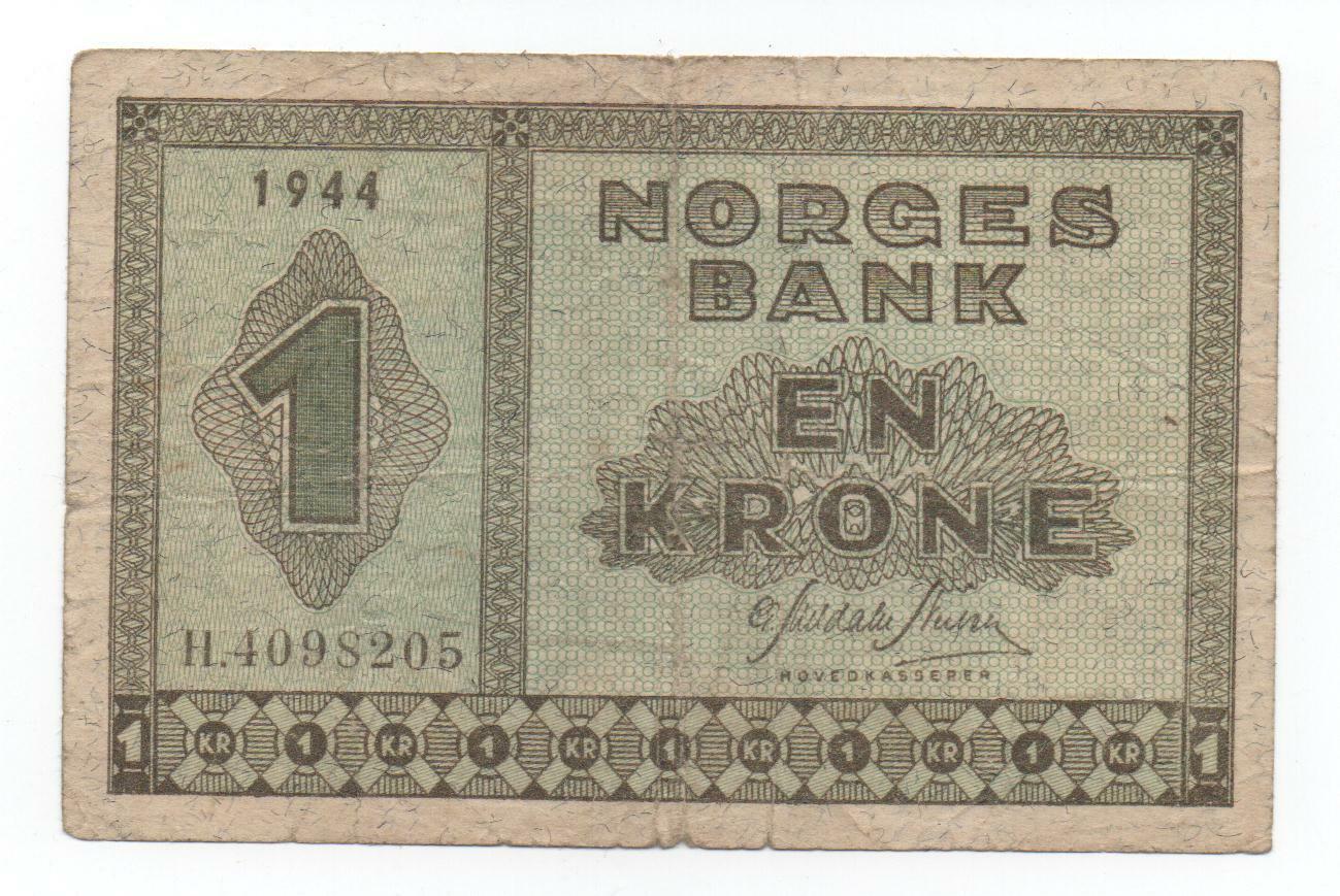 Norway 1 Krone 1944 Pick 15 Look Scans