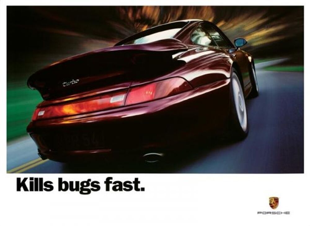 Porsche Kills Bugs Fast Automobile Car Ad Poster Print 36x24 Fast Free Shipping